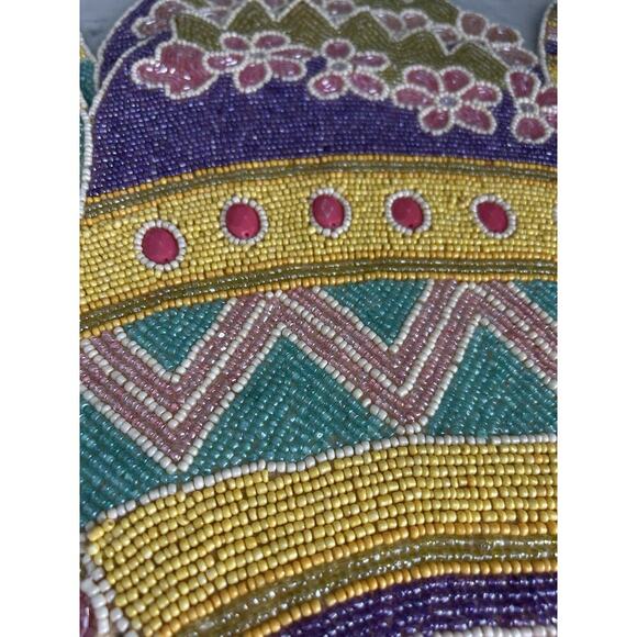 Vintage Easter Egg Table Runner Beaded 13 x 36 In Holiday Home Decor Eggs Purple - Picture 5 of 11